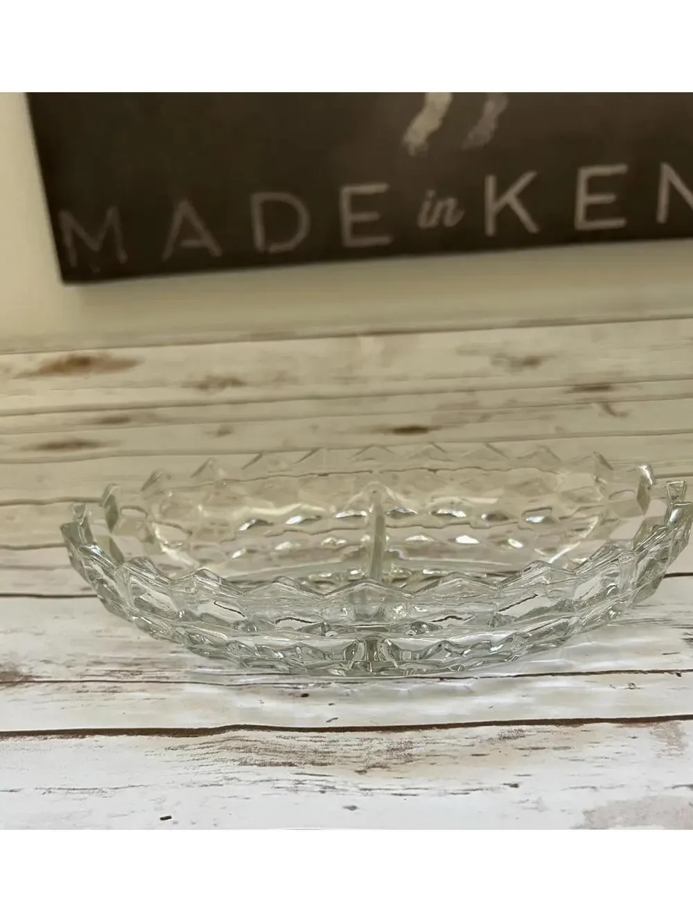 Vintage Fostoria Glass American Clear‎ 2056 Divided Oval Serving Bowl Cubist